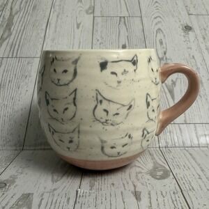 ANTHROPOLOGIE Leah Reena Goren Kitty Cat Sketches Ceramic Mug Handle RARE